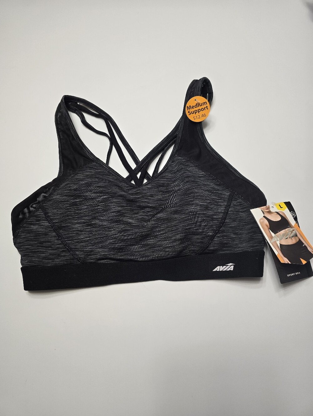 Avia Women's Medium Support Black Heather Sports Bra